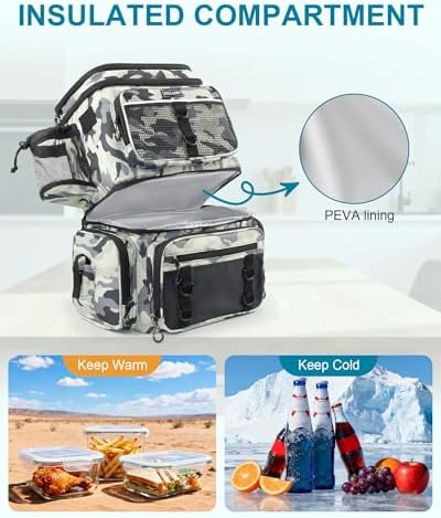 HXLGMD Fishing Backpack with Rod Holders, Double Layer Large Water-resistant Tackle Bag Store Gear with Cooler, Grey