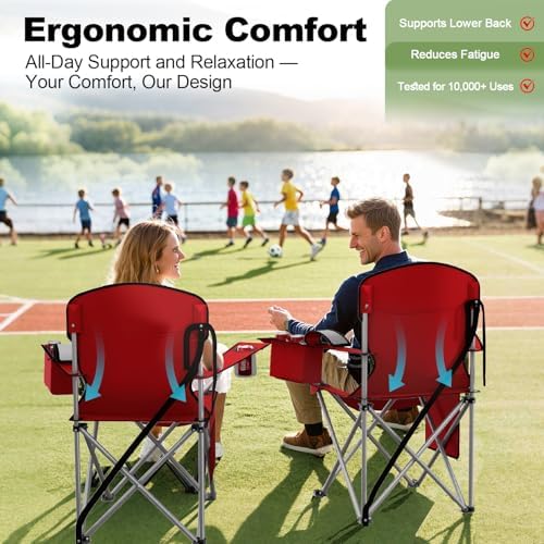 Folding Portable Camping Chair with Cooler, Cup Holder & Storage Pocket