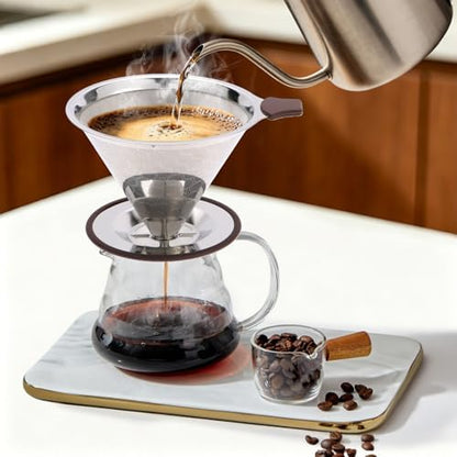 Pour Over Coffee Dripper, Roogaluckeep Stainless Steel Reusable Filter