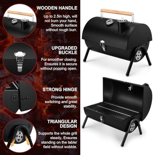 Joyfair Portable Charcoal Grill with Thermometer, Small BBQ Camping Grills