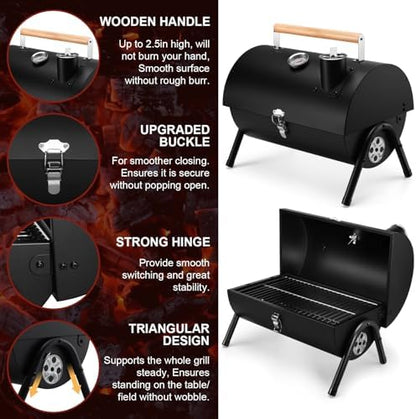 Joyfair Portable Charcoal Grill with Thermometer, Small BBQ Camping Grills