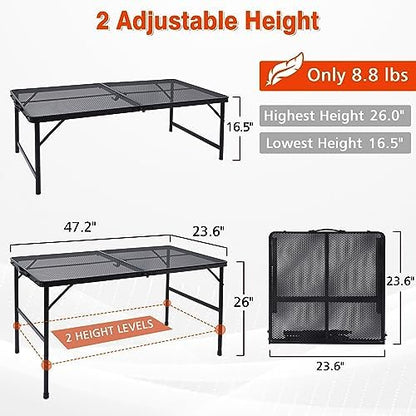 JOUYEK Folding Grill Table, 4x2 FT Portable Camping Height Adjustable Table