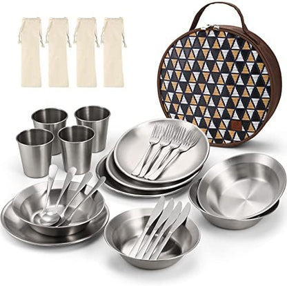 Odoland Stainless Steel Camping Mess Kit for Outdoor Family & Person