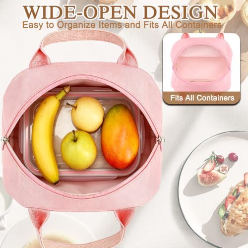 FlowFly Lunch Bag Tote Bag Lunch Organizer Lunch Holder Insulated Lunch Cooler Bag for Women/Men,Pink, LB002-PK07
