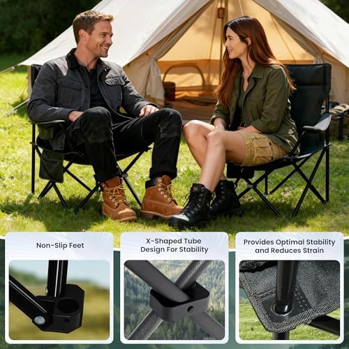 Portable Camping Chair 4 Pack, Folding Outdoor Chair with Cup Holder & Side Pocket for Camping, Hiking, Picnic, Beach (Black)
