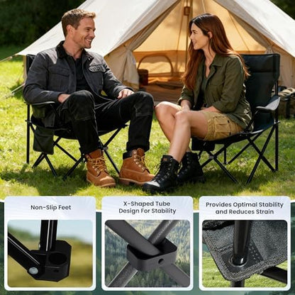 Portable Camping Chair 4 Pack, Folding Outdoor Chair with Cup Holder & Side Pocket for Camping, Hiking, Picnic, Beach (Black)