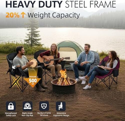 Oversized Camping Chair for Adults 2 Pack - Heavy Duty Outdoor Padded Chair