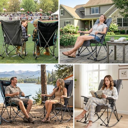 FUNDANGO Oversized Rocking Camping Chair 440Lbs Padded Folding Camp Chairs