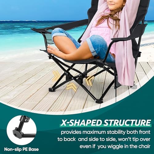 HaSteeL Low Beach Chairs, 2Pcs Folding Camping Lawn Chairs - Black