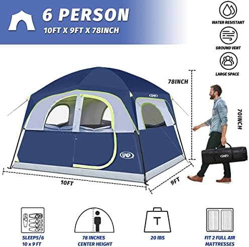UNP 6 Person Tents for Camping Waterproof Family Cabin Tent with Rainfly