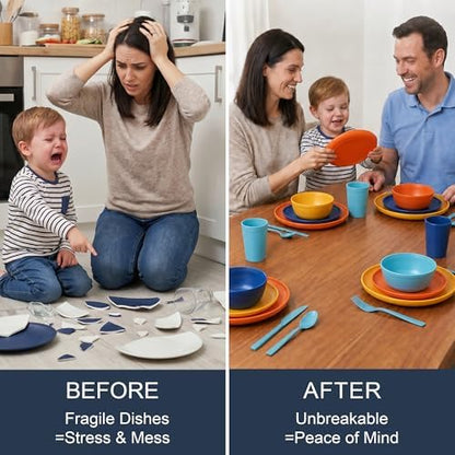28 Piece Dinnerware Set for 4, Unbreakable Plates and Bowls Sets