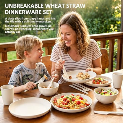 Kids Dinnerware Sets, Unbreakable Bowls and Plates Set for 4(Beige)