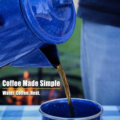 GRIP Coffee Percolator (Blue) - Durable Glazed Enamel Steel - Prepare Coffee Over the Fire - Camping, Hiking, Backpacking, Fishing, Hunting - (8 Cups)