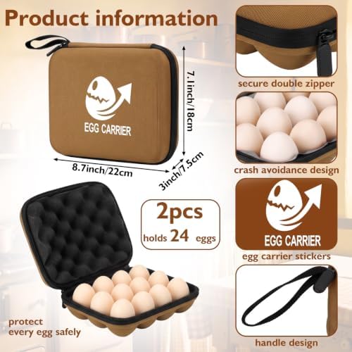 Geelin 2 Set 12 Egg Containers for Camping with Lid, Oxford Cloth, Brown