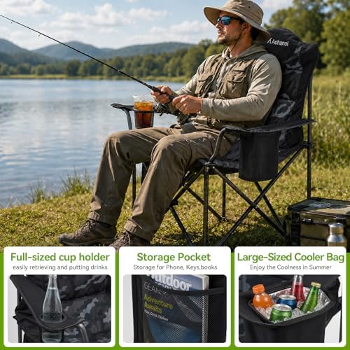 Aohanoi Heavy Duty Camping Chairs for Adults with Cup Holder & Cooler Bag
