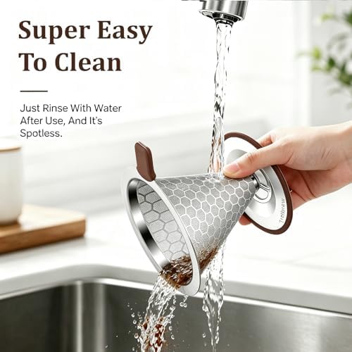 Pour Over Coffee Dripper, Stainless Steel Coffee Filter 600 Mesh Ultra-Fine,Paperless Reusable Coffee Filter,1-2 Cup Portable Single Serve Coffee Maker for Home Office Travel
