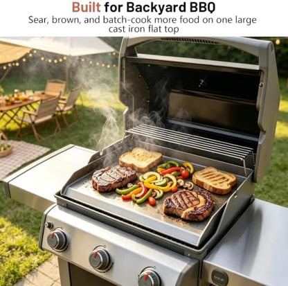 Upgraded 19"x13" Oil-Seasoned Cast Iron Griddle, 2.56" High Sidewalls, Portable Nonstick Flat Top with Dual Handles, Universal for Gas Grill & Camping Stove