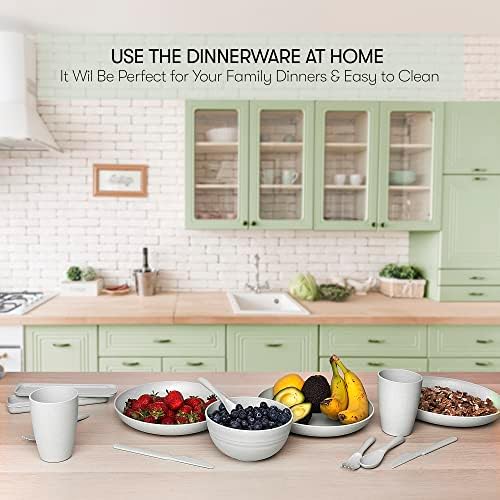 Wheat Straw Dinnerware Sets | Unbreakable Dinnerware Sets | Dishwasher Microwave Safe Dinnerware | Eco Friendly Non Breakable Dinnerware Sets | RV Outdoor Camping (Grey, Service for 4 (28 pcs))