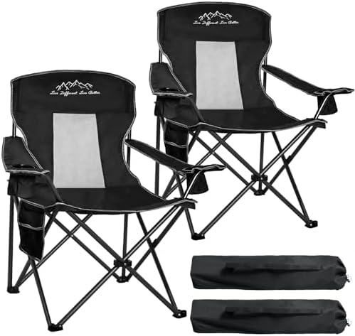 2 Pack Camping Chairs Outdoor Portable Folding Chair with Mesh Back, Black