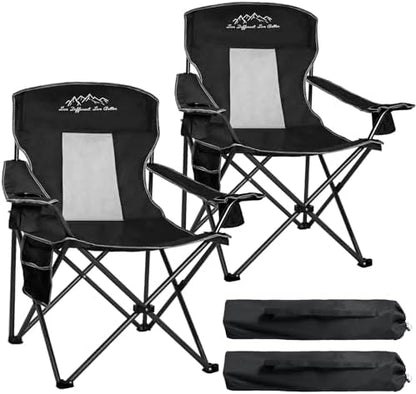 2 Pack Camping Chairs Outdoor Portable Folding Chair with Mesh Back, Black