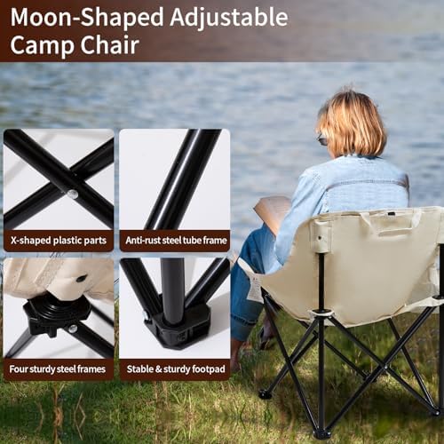 SHANQUAN 2 Pack Folding Camping Chair, Compact Camp Chair,Outdoor Lawn Portable Lightweight Backpacking Chair with Carrying Bag for Outdoor Camp,Travel,Beach,Picnic,Fishing, Hiking (Beige)