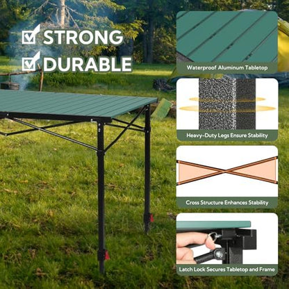 Portable Outdoor Adjustable Height Camping Table, Large for 2-6 Person