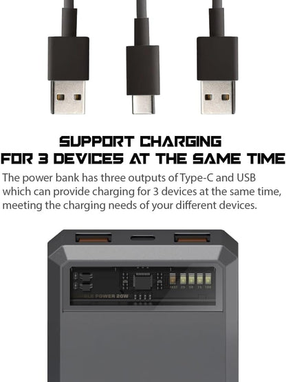 megacom Power Bank 10000mAh/37Wh with Type-C in/Output 20W & USB-A Output x 2, LED Indicate Capacity (Model:ME-1033)