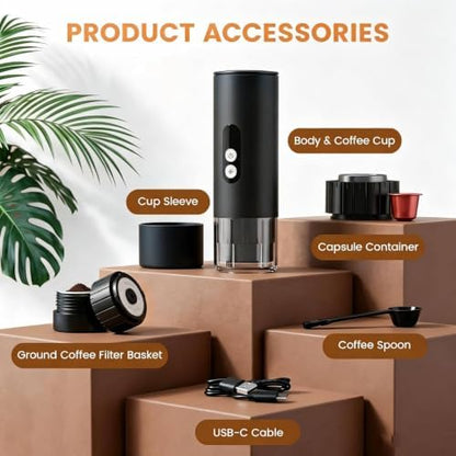 Electactic Portable Coffee Maker with Self-Heating, Small Travel Coffee Maker with 9000mAh Battery for 200+ Cups, Camping Coffee Maker for Ground Coffee & Nespresso Pods
