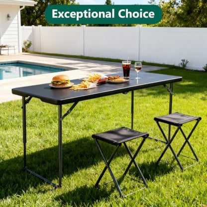 Folding Table 6 Pack, 4FT Folding Table with Adjustable Height, Black