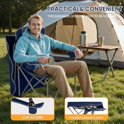 Northroad Folding Camping Chairs with Canopy Shade, Beach Chair w/Cup Holders, Armrests & Carry Bag for Outdoors Travel Sports Fishing,Dark Blue