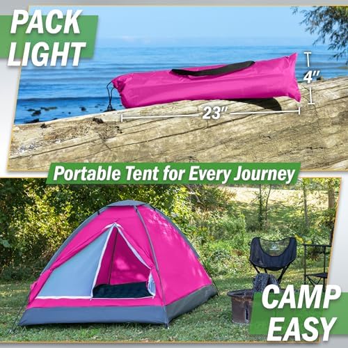 2 Person Camping Tent with Rain Fly and Carrying Bag - Lightweight Outdoor Pop Up Tents for Camping Essentials, Music Festivals, Backpacking, Hiking, or Beach Shelter by Wakeman Outdoors