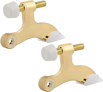 HOMOTEK 2 Pack Hinge Pin Bright Brass Door Stopper, Gold Door Stops, Adjustable Deluxe Heavy Duty Door Stopper 2-1/2"x1-3/4”,with White Rubber Bumper Tips