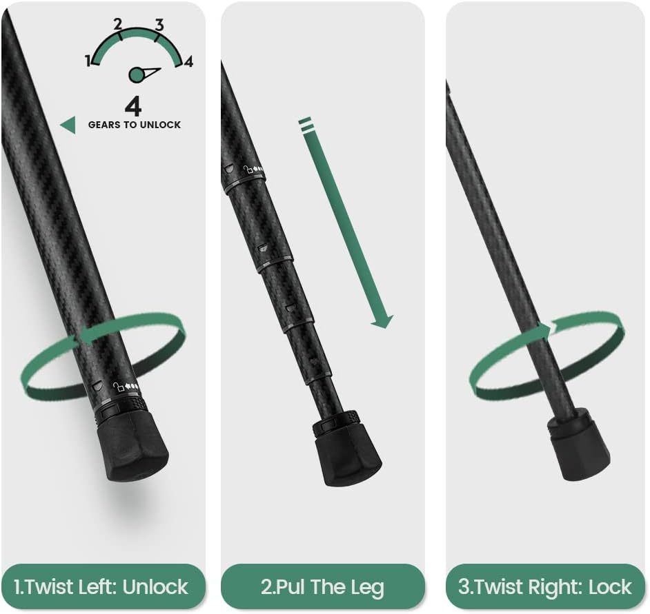 Fotopro Carbon Fiber Tripod 60 Inch 360 Degree Ball Head Quick Release Plate Lightweight Camera Tripod for Travel Tripod Folded Height Only 14.2",Max Loads up to 22lbs,Green