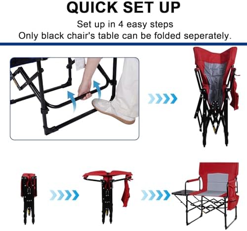 Romswi 2Pack Director Chairs for Outdoor, Folding Camping Chair, Compact Directors Chair Side Table and Side Bag, Heavy Duty Oversize Chair for Beach Fishing Picnic, Holds up to 400 lbs Red