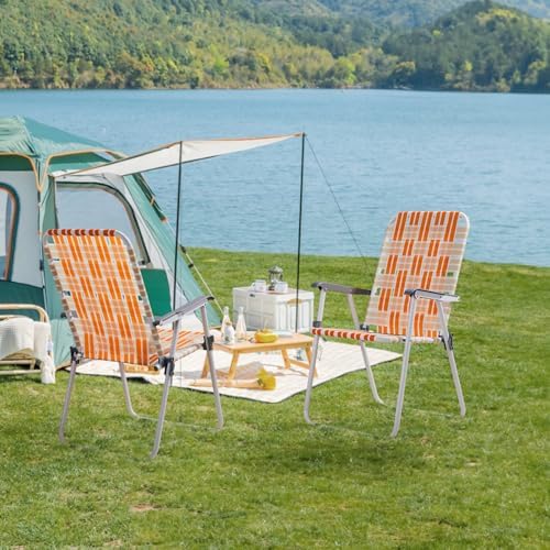 Outvita Webbed Lawn Chairs Set of 2, Easy Open & Lightweight Orange