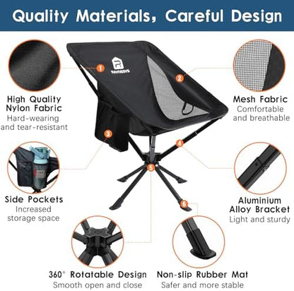 Raynesys Portable Swivel Camping Chair, 8 Seconds Quick Setup Easy Carry