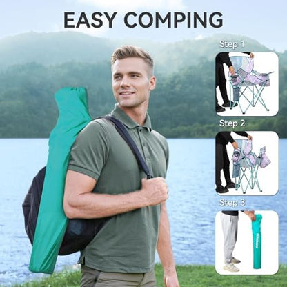 Nazhura 4 Pack Outdoor Camping Chairs Folding/Foldable/Portable with Cooler Pouch, Mesh Backrest and Cup Holder Pocket (Flower, Metal, 4 Pack)