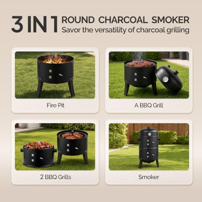 VINGLI 18 Inch Multi-Layer Charcoal BBQ Smoker Grill, Heavy Duty Round Grill, Vertical Smoker with Thermometer, for Outdoor Cooking, Patio, Parties, Backyard