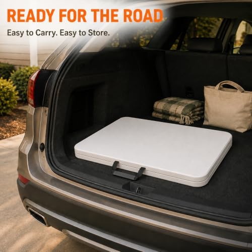 Folding Table, 6FT Portable Fold-in-Half Plastic Picnic Table, Heavy Duty Foldable Table with Carrying Handle, Ideal for Party, Camping, Craft, Dining, Wedding, Outdoor and Indoor Use, 2 Pack