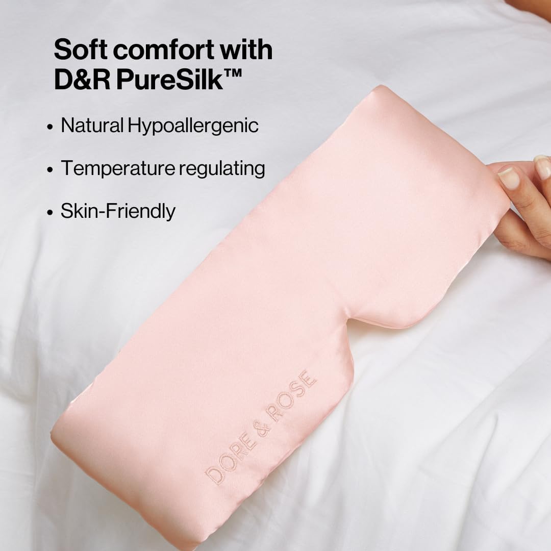 Dore & Rose Deep Sleep Mask Light Blocking, 23 Momme Mulberry Silk Eye Mask, Ultra Soft, Adjustable - Travel Sleeping Mask for Men & Women - Pink