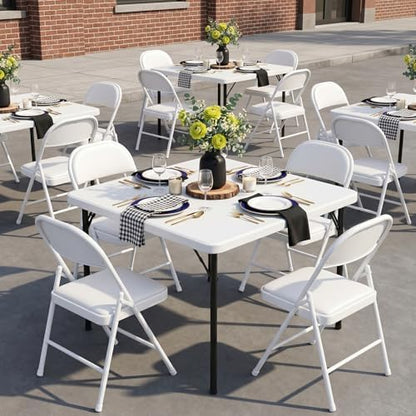 36 Inch Folding Card Table, Heavy Duty Square Folding Game Table with Carrying Handle, Fold-in-Half Portable Utility Table, No Assembly, Indoor Outdoor for Party, Camping, RV Travel