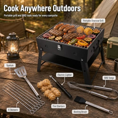 Portable BBQ Charcoal Camping Grill: Tabletop Folding Barbecue Grills