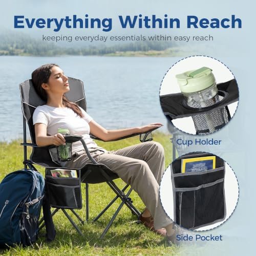 Oversized XL Camping Chair 2-Pack with Mesh Back, Black