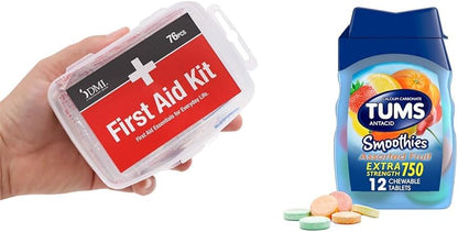 DMI 76-Piece First Aid Kit and TUMS 12 Count Smoothies Extra Strength 750mg Calcium Carbonate Antacid Chewable Tablets Bundle