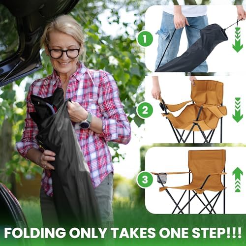 2 Pack Portable Camping Chairs Folding Lawn Chair Outdoor Lightweight Beach Chair with Cup Holder & Carry Bag for Outside Sports, Fishing, Hiking, Travel, Picnic, Backyard (Orange, Medium)