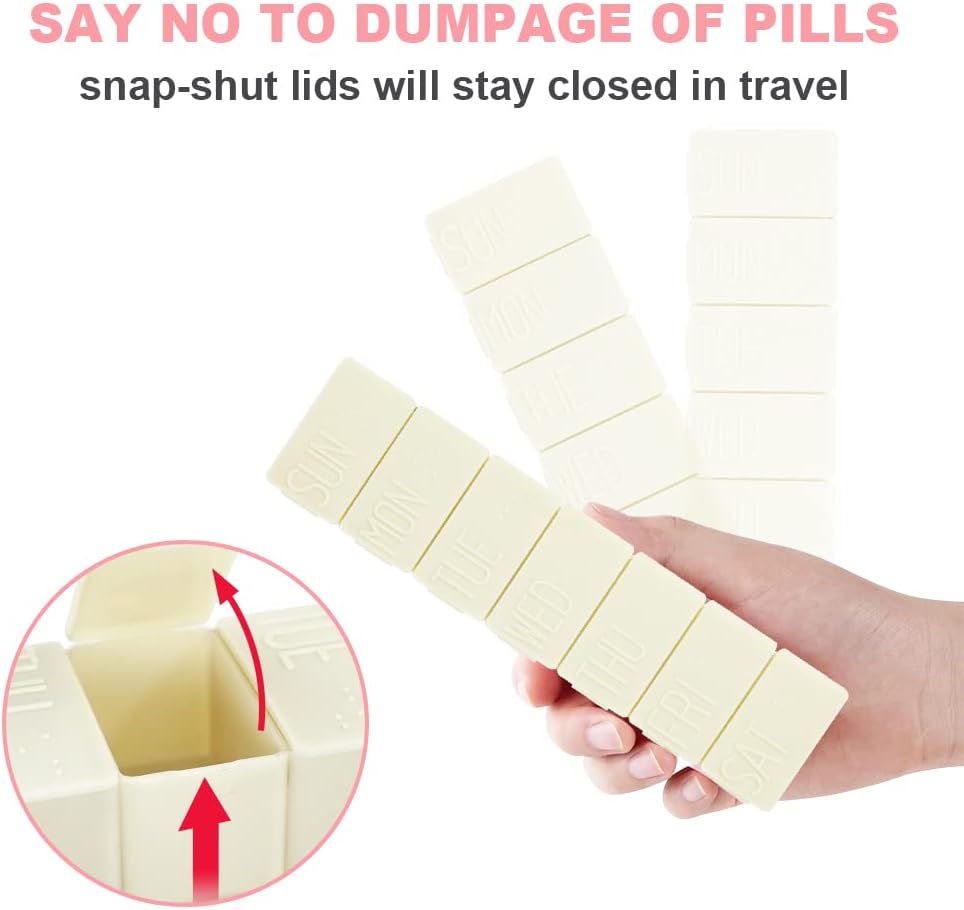 4Pack Weekly Pill Organizer,Small 7 Days Pill Cases Travel Daily Pill Box for Fish Oil, Calcium Tablets Supplements and Other Vitamin Pill