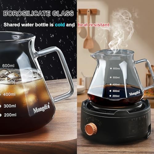 Mongdio Pour Over Coffee Maker, 20 oz Glass Coffee Maker, 600ml, Gray