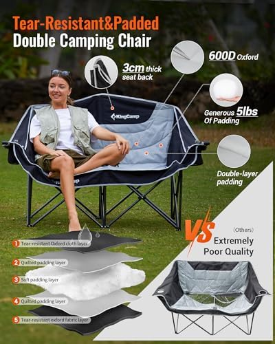 KingCamp Double Camping Chair, Oversized 880lbs Heavy Duty Loveseat XL