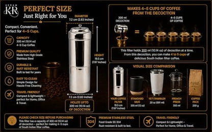 South indian filter coffee maker indian style 10.1 oz (300 ml)