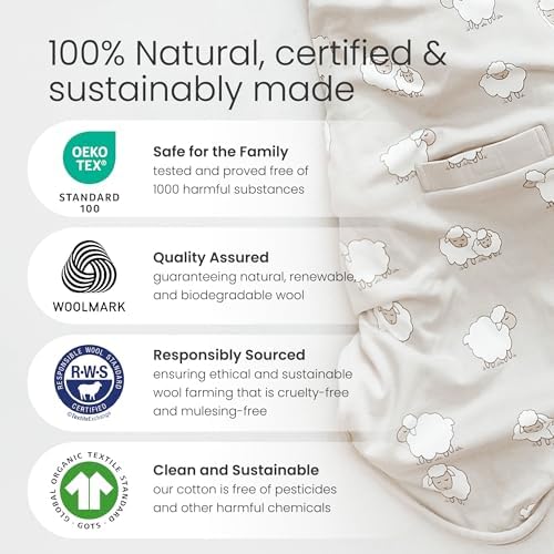 Woolino 4 Season Ultimate Baby Sleep Sack, Merino Wool Baby Sleeping Bag, Organic Cotton Outer, Adjustable 2-24 Months Size Fits Infants & Toddlers - Succulent